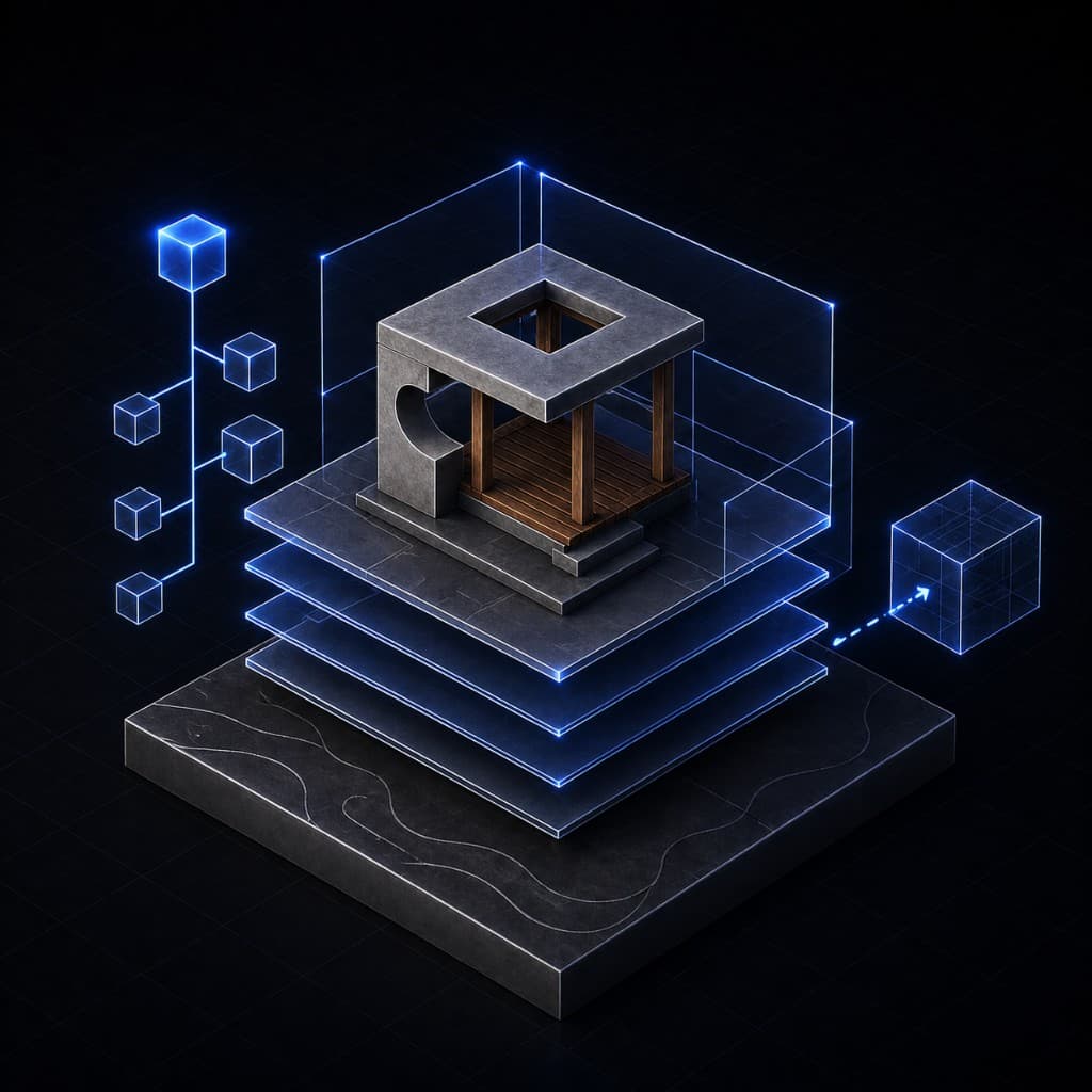 Layered 3D scene with import and organization controls